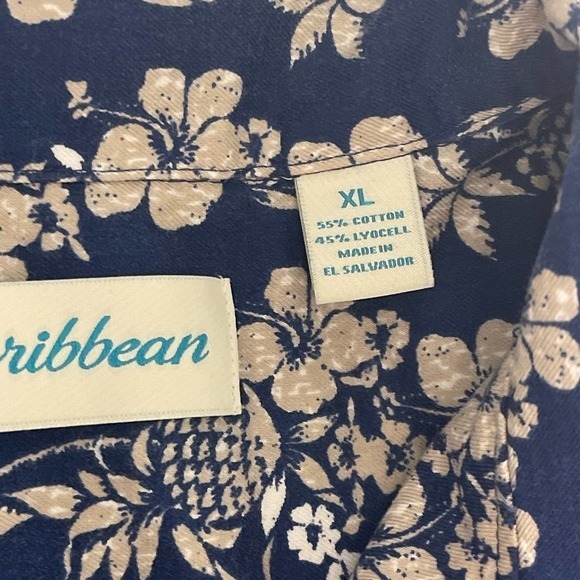 Caribbean Hawaiian Shirt Blue & Tan Size XL‎ Cotton Blend pre-owned - Picture 5 of 7